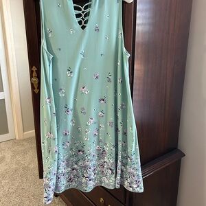 SOLD - Floral Sleeveless Dress with Lace-Up Neckline